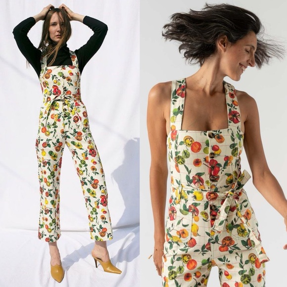 Rachel Antonoff Pants - Rachel Antonoff Clem Pinafore Jumpsuit - Family Heirloom Tomato Print Size: 0